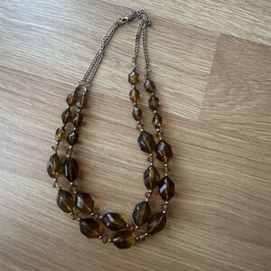 Vintage amber colored resin bead necklace